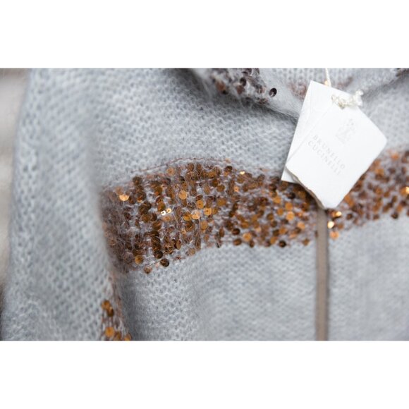 Brunello Cucinelli Sparkling Cardigan Sequins Gray Top Jacket Mohair Size XS - Picture 4 of 11